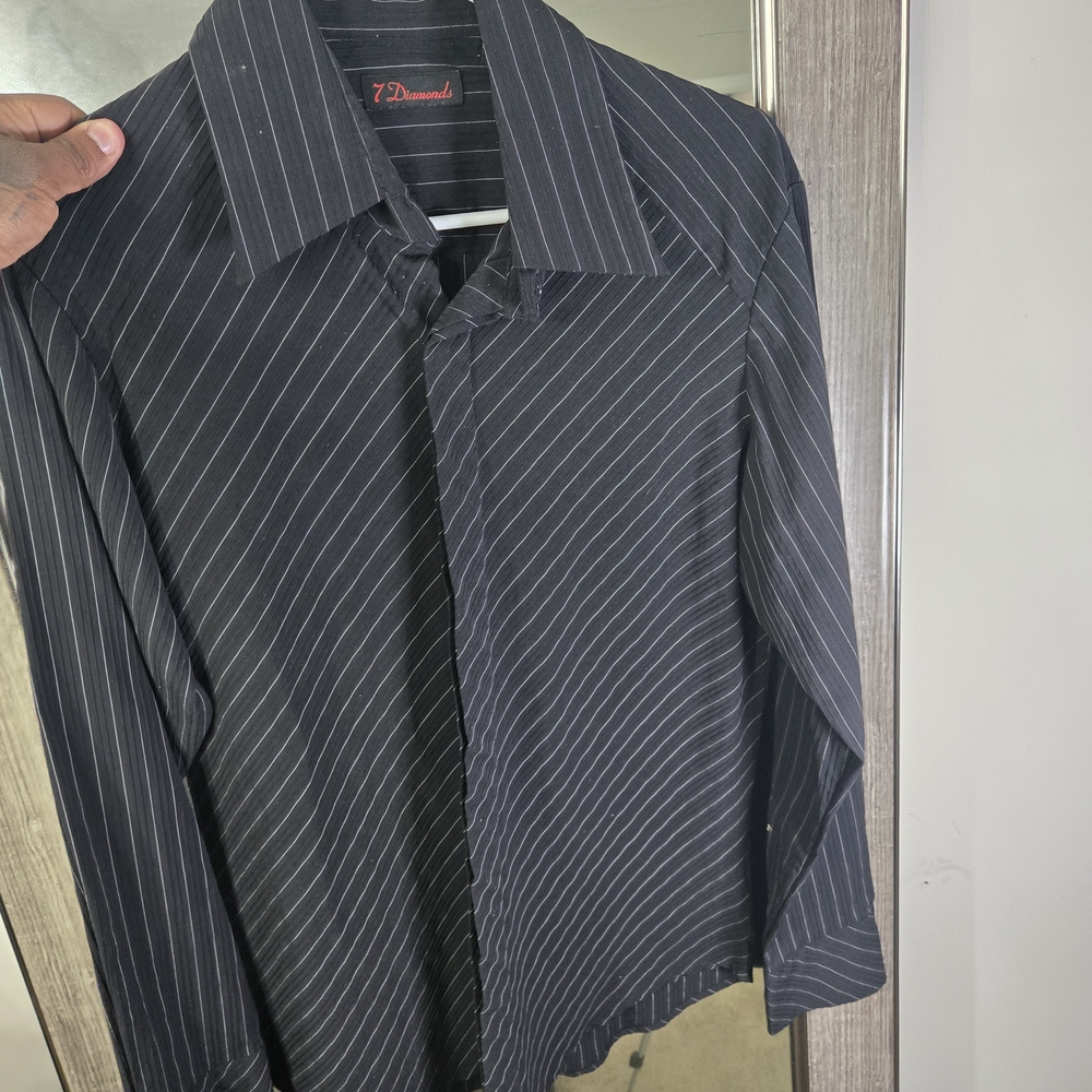 7 Diamonds Men's Black Pinstripe Dress Shirt